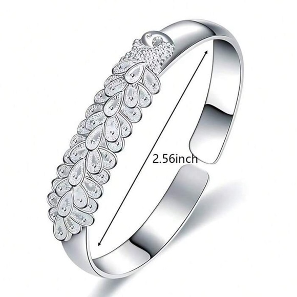 Elegant Silver Peacock Bangle - Picture 2 of 5